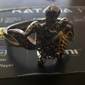Silver and Gold Turtle Ring with blue stones